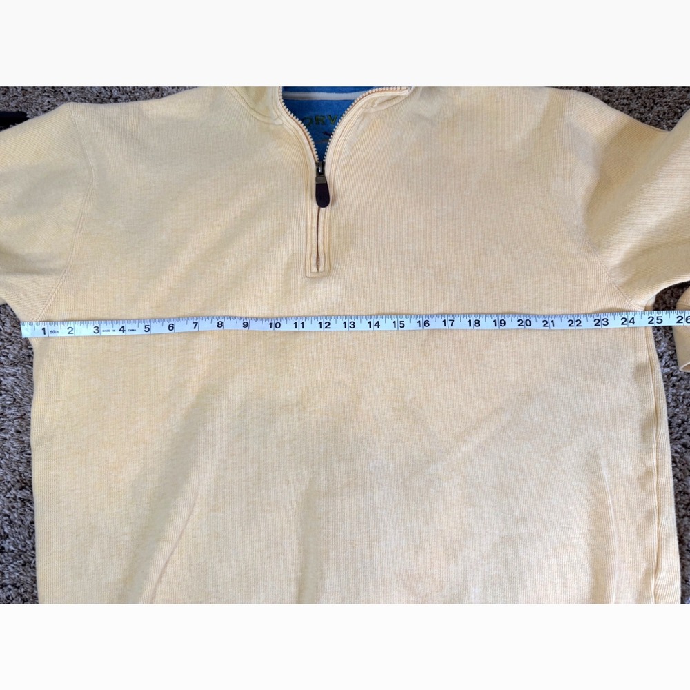 Orvis Mens 100% Cotton Quarter Zip Pullover Sweatshirt Yellow Blue RN 70534 - Picture 6 of 8